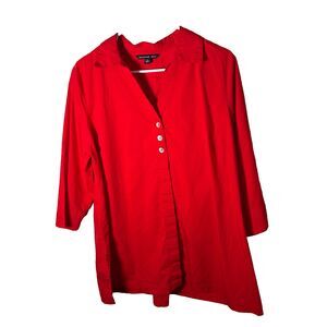 Zac & Rachel Button Up Top Women's 1X 3/4 Sleeve Tunic Slit Hidden Button